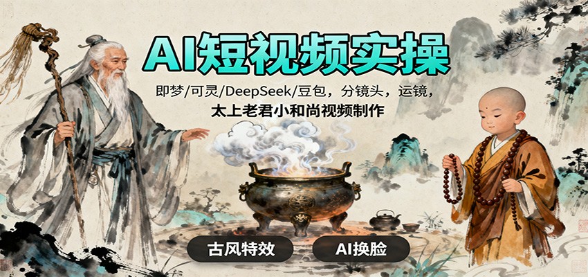 AI短视频实操，即梦/可灵/DeepSeek/豆包，分镜头，运镜，太上老君小和尚视频制作-鹰眼AI