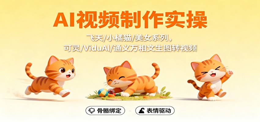 AI视频制作实操，飞天/小橘猫/美女系列，可灵/ViduAl/通义万相文生图转视频-鹰眼AI