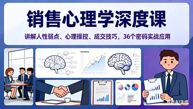 销售心理学深度课，讲解人性弱点、心理操控、成交技巧，36个密码实战应用-鹰眼AI