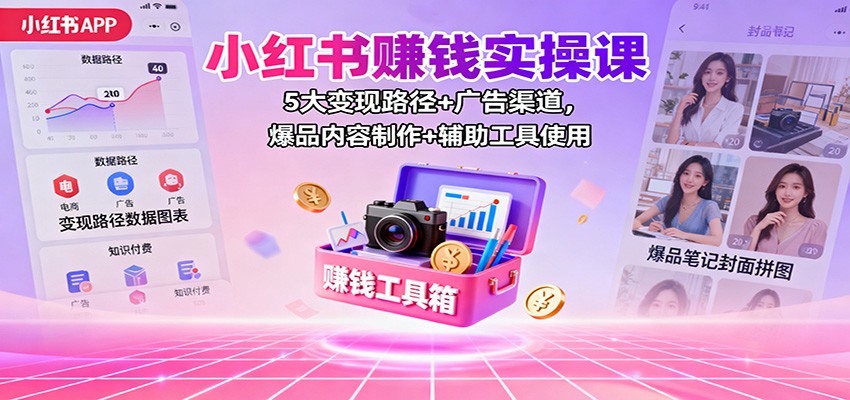 小红书赚钱实操课：5大变现路径+广告渠道，爆品内容制作+辅助工具使用-鹰眼AI