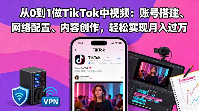 从0到1做TikTok中视频：账号搭建、网络配置、内容创作，轻松实现月入过万-鹰眼AI