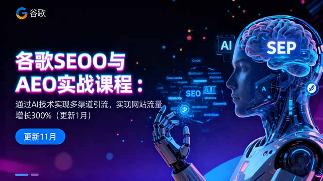 谷歌SEO与AEO实战课程：通过AI技术实现多渠道引流，实现网站流量增长300%-鹰眼AI