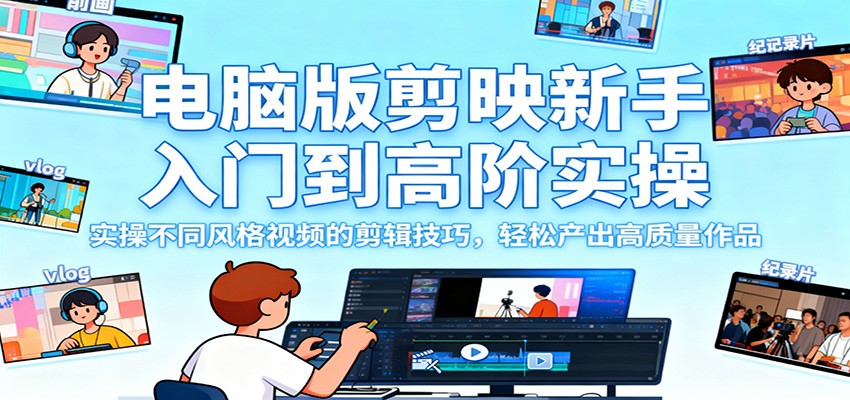 电脑版剪映新手入门到高阶实操，实操不同风格视频的剪辑技巧，轻松产出高质量作品-鹰眼AI