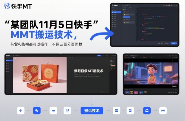 某团队11月5日快手MT搬运技术,带货和影视都可以操作,不保证百分百同框,自测-鹰眼AI