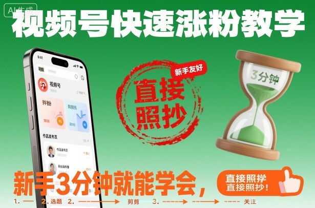 视频号快速涨粉教学，新手3分钟就能学会，直接照抄！-鹰眼AI
